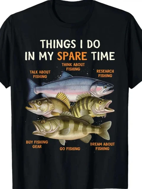 Men's Funny Fishing Graphic T-Shirt "THINGS I DO IN MY SPARE Size L & XL T-Shirt