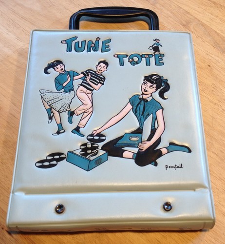 Bolso de mano de afinación cola de caballo de vinilo azul vintage para bailarines de discos de 45/7" excelente - Imagen 1 de 8