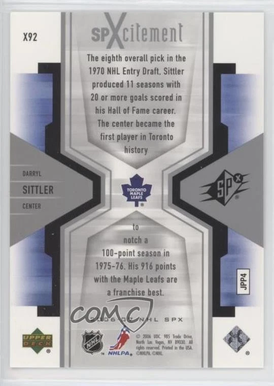 2006-07 SPx SPXcitement Spectrum /99 Darryl Sittler #X92 HOF - Image 2 of 2