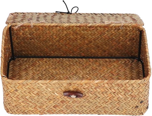 Seagrass Storage Basket with Lid, Woven Rectangular Organizer for Home - Picture 8 of 8
