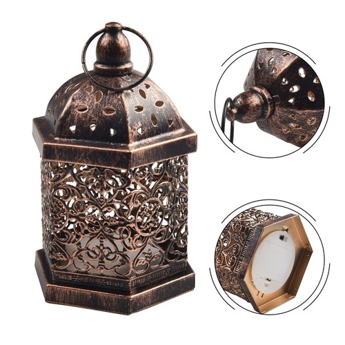 Faroles Metálicos Efecto Luz Nocturna Estilo Marroquí Colgante Decoración Hogar - Imagen 6 de 47