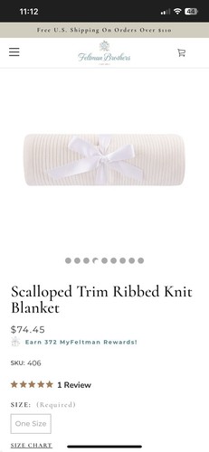 NWT Feltman Brothers Baby Blanket Ivory Scalloped Trim Knit 40" x 40" Unisex - Picture 4 of 7