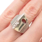 925 Sterling Silver Vintage Modernist Mask Oxidized Ring Size 6