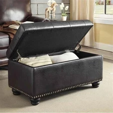 Pemberly Row Modern / Contemporary Ottoman in Espresso Faux Leather