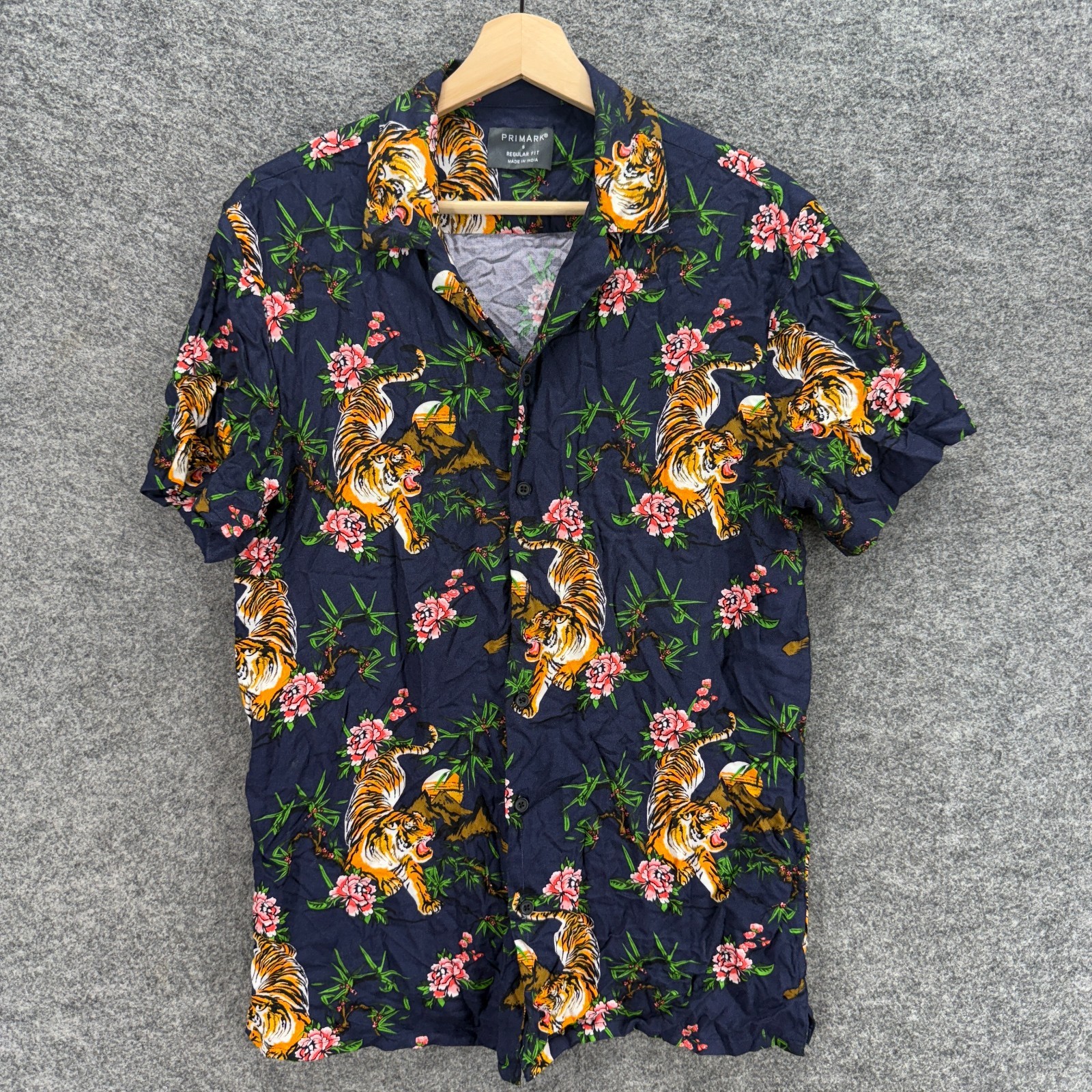 Primark Shirt Men S Small Blue Floral Button Up Collared Short Sleeve Regular