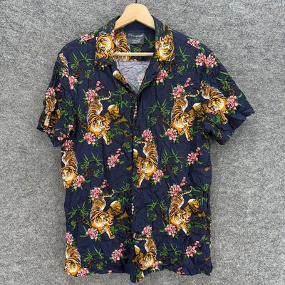 Primark Shirt Men S Small Blue Floral Button Up Collared Short Sleeve Regular