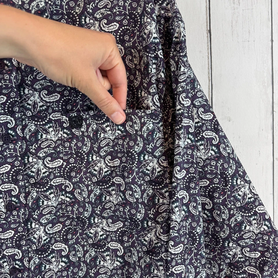 Camisa Cinch Púrpura Negra Paisley Manga Larga Botón Occidental Arena Talla Pequeña Foto 4 de 4