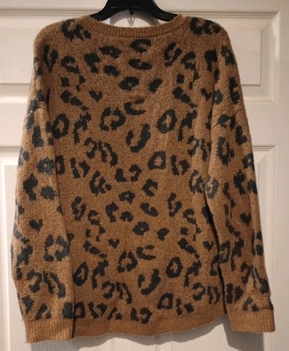 Abercrombie & Fitch Sweater Womens Large Brown Animal Print Chunky Knit Crewneck - Picture 4 of 4