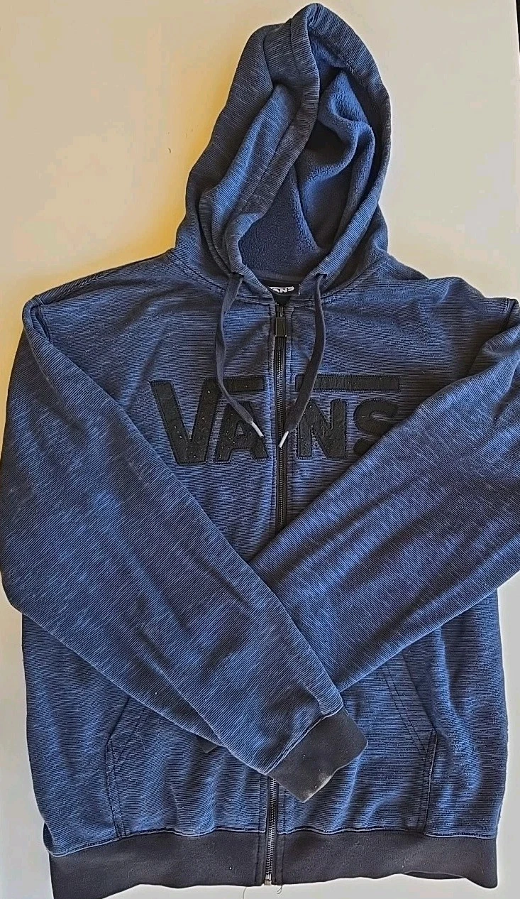 Vans Zippered Hoodie Navy Size medium 90s Spellout Logo Skate