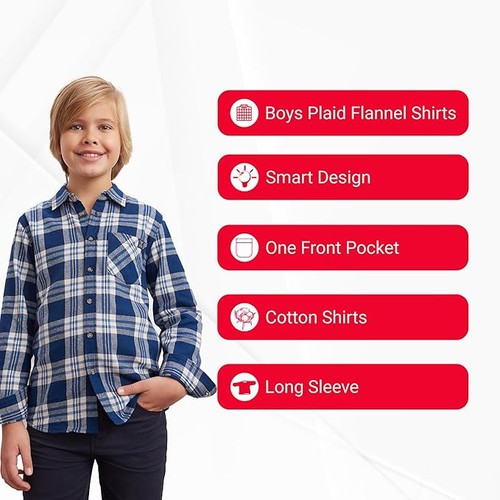 Boys Shirts 3 pack Flannel Long Sleeve Casual Cotton check shirt: Age 7-13 years - Picture 28 of 35