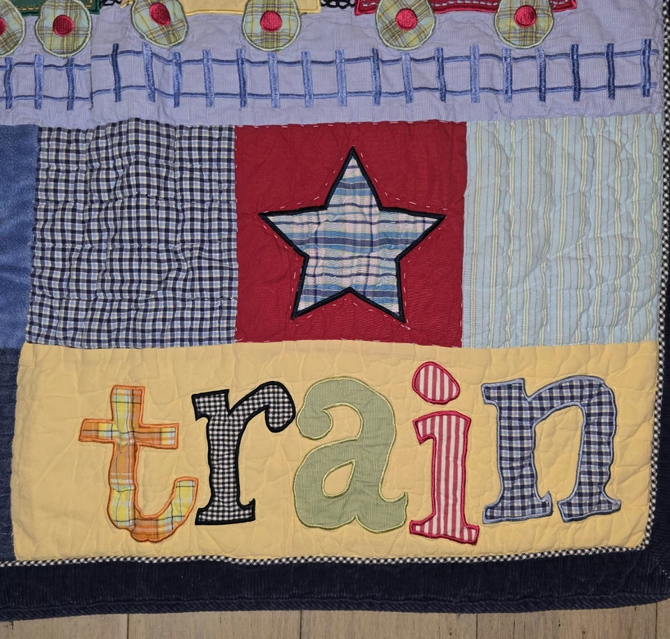 Edredón para bebé niño pequeño T es para tren adorno de pana reversible a cuadros 32 X 42"  Foto 4 de 4