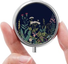 Mini Pill Box, Small Cute Organizer for Black Flowers