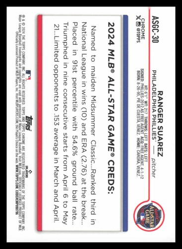 2024 Topps Chrome Update '24 All-Star Game #ASGC30 Ranger Suarez - Picture 2 of 2