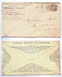 65 Civil War Patriotic Ex Rare Lincoln/Johnson Campaign Cover w/Union Platform
