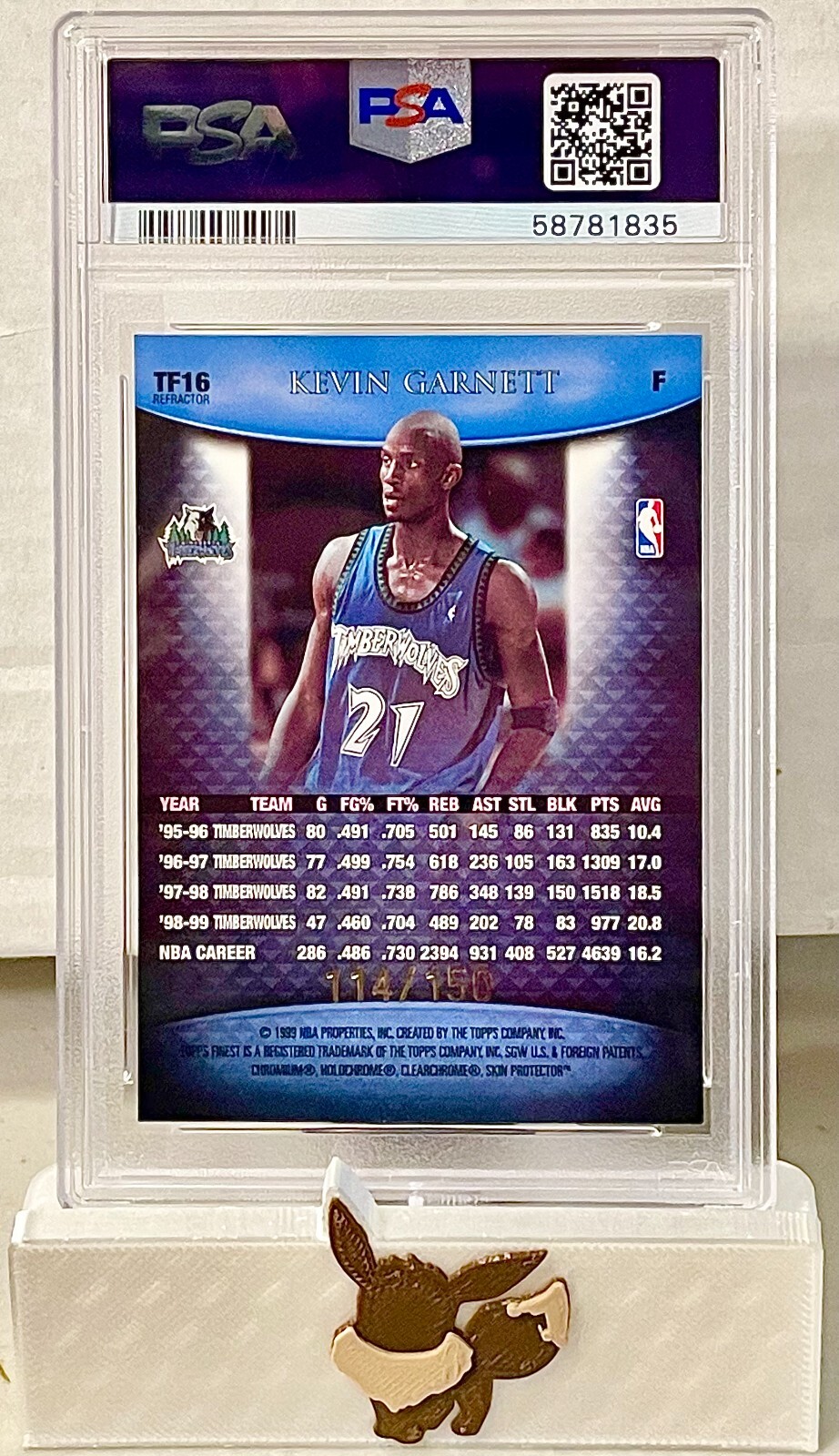 1999 Topps Finest TEAM FINEST Kevin Garnett BLUE REFRACTOR PSA 9 POP 2 ZERO 10'S - Picture 2 of 2