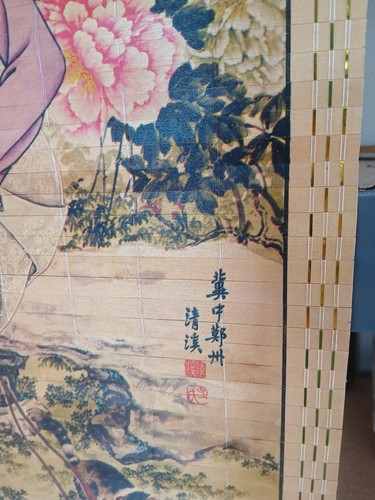 Ancien rouleau mural en bambou ~ belle geisha asiatique orientale - Photo 2/16