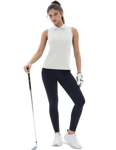Womens Golf Shirts Sleeveless Racerback Polo Shirt UPF 50+ Workout Athletic Tank - Picture 61 of 103