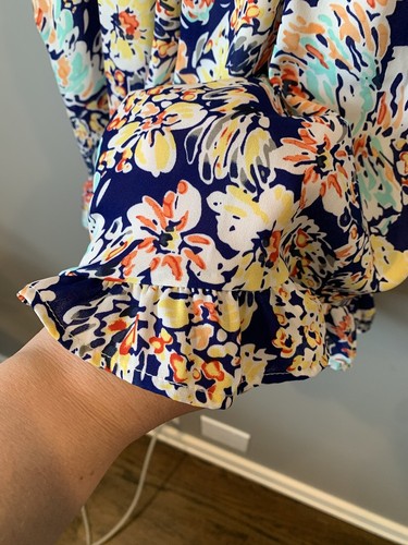SALBEI Strampler Jumpsuits Damen XS blau gelb Blumen Print Puff 3/4 Arm Rüschen - Bild 9 von 10