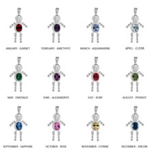 Sterling Silver Birthstone Baby Boy Pendant Charm w/ Clear and Colored CZ Stones