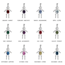 Sterling Silver Birthstone Baby Boy Pendant Charm w/ Clear and Colored CZ Stones