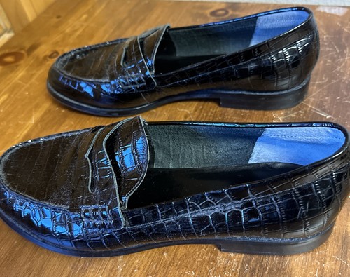 Marc Fisher ILITHIA EUC 11 Black Patent Leather Faux Croc Embossed Loafer Shoes - Picture 5 of 12