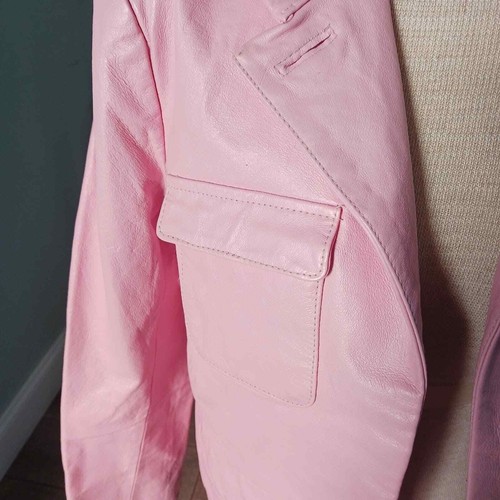 Vintage Leder Damenjacke Metrostyle rosa Frühling 90er Jahre Y2K groß Vintage 16 - Bild 7 von 9