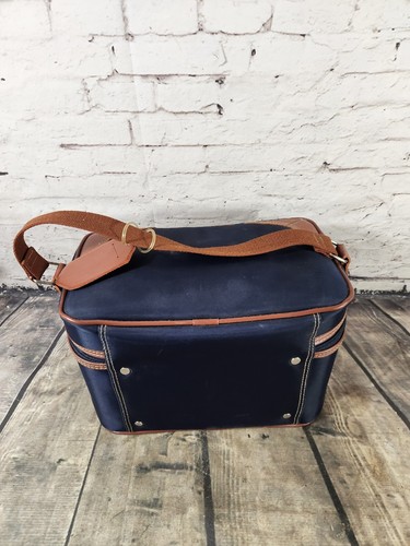 Vintage JAGUAR Train Case Carry On Cosmetic Overnight Bag Navy Blue 12x7x8" - Picture 5 of 10