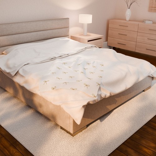 Coperta peluche velluto oro motivo fiocco accogliente regalo per baby shower matrimonio - Foto 9 di 9