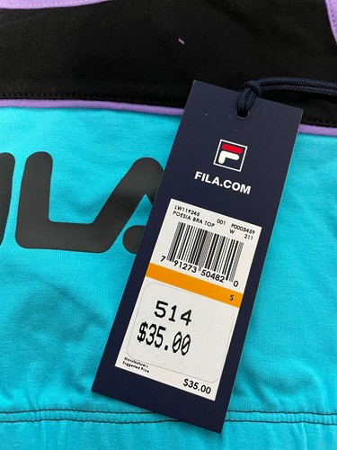 FILA Sports Bra Womens Small Poesia Stretch Jersey Cotton Racerback Blue Black - Picture 2 of 6