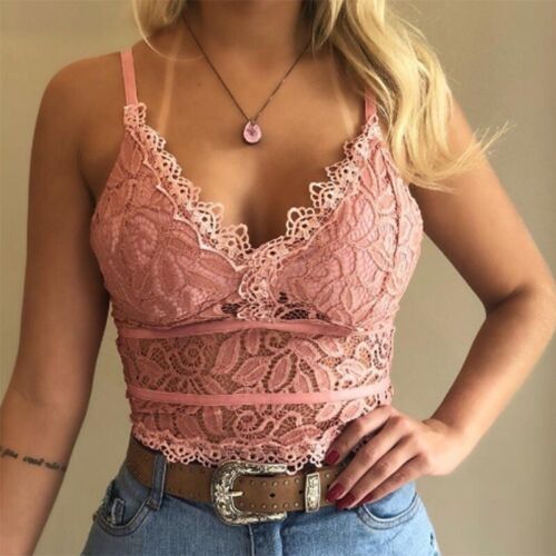 Womens Lace Floral Bralette Bralet Bra Bustier Crop Top Cami Tank Vest Camisole - Picture 4 of 16