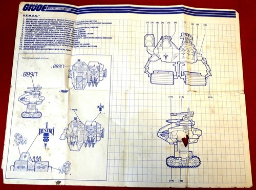 GI Joe Vehicle BLUEPRINTS Grenadiers D.E.M.O.N.1988 Original Instruction Sheet* - Picture 1 of 2