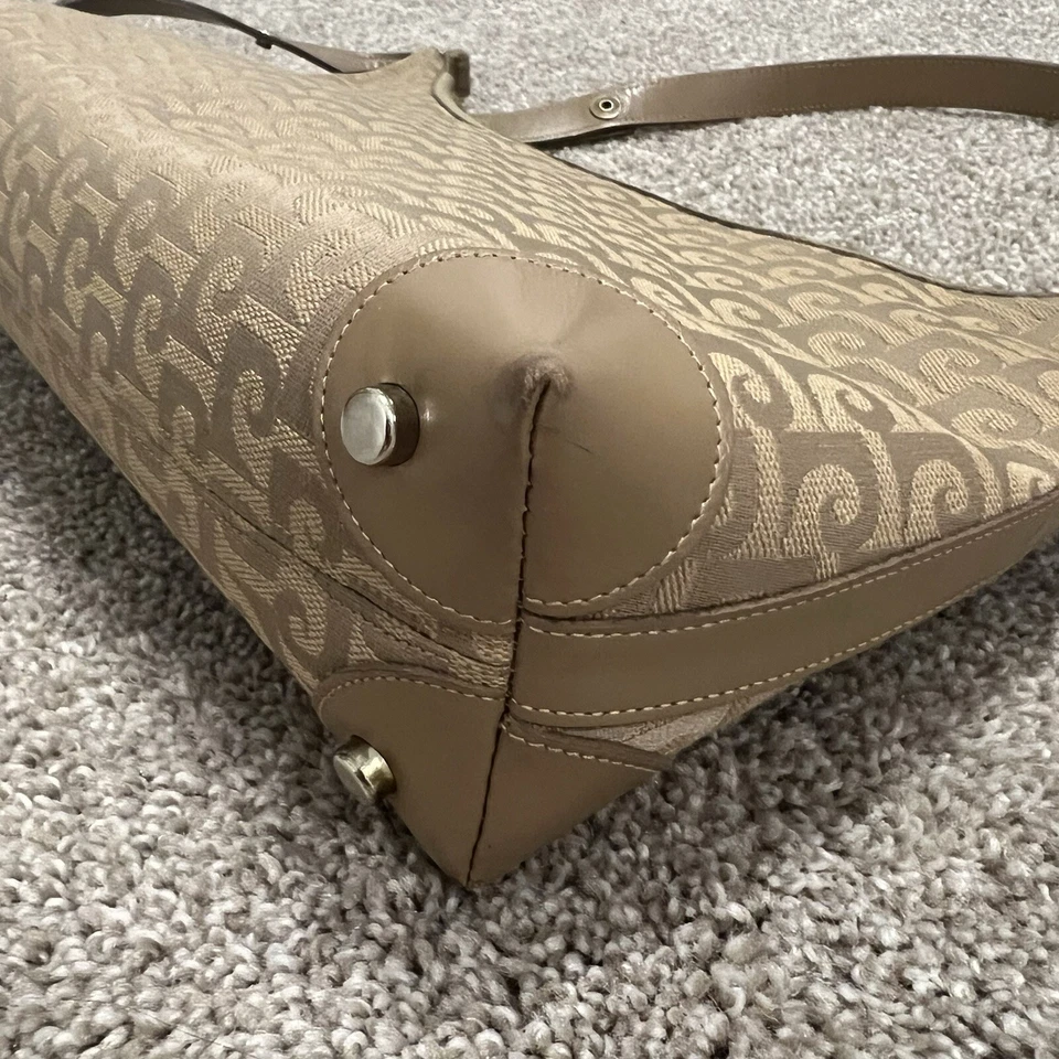 Pierre Cardin Vintage Tecido Bronzeado Couro Assinatura Logotipo Designer Tamanho Médio - Imagem 4 de 4