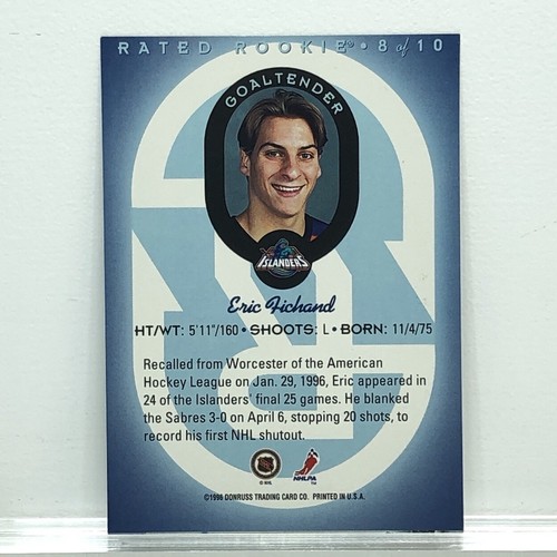 1996-1997 Donruss Hockey Rated Rookie Eric Fichaud - Picture 2 of 2