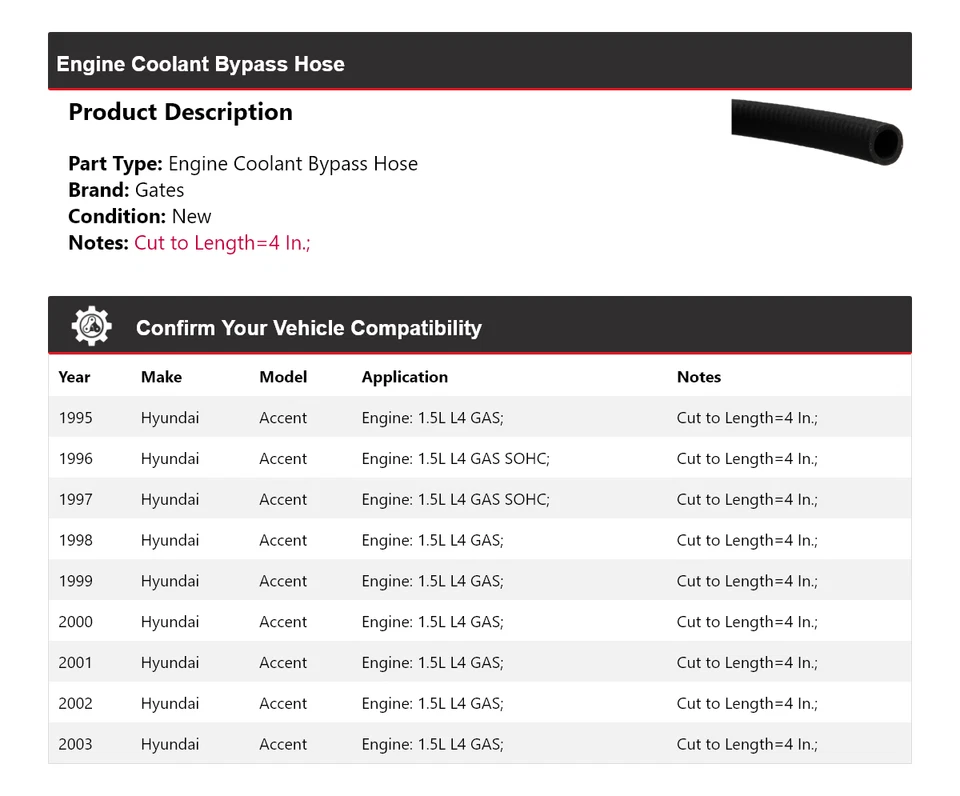 Puertas de manguera de derivación de refrigerante de motor Hyundai Accent 1995-2003 1996 1997 1998 Foto 2 de 4