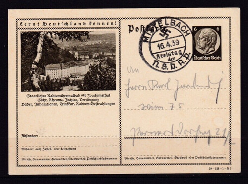 GERMANY 1939 WWII POSTAL CARD CDS MISTELBACH AUSTRIA #C1072