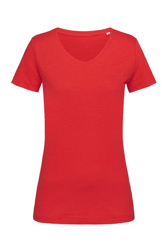 Stedman Ladies Womens Plain Slub Cotton Short Sleeve Vee V Neck Tee T-Shirt - Picture 6 of 6