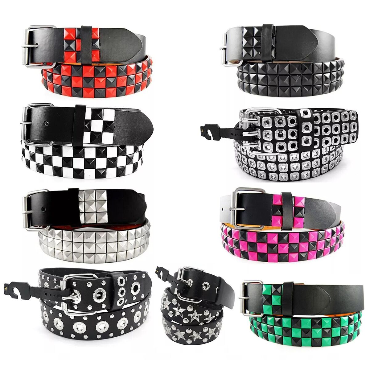 Punk Rock Silver Black Metal Rivets Pyramid Studs Black Leather Belt with Buckle Punk Rock Silver Black Metal Rivets Pyramid Studs Black Leather Belt with Buckle
