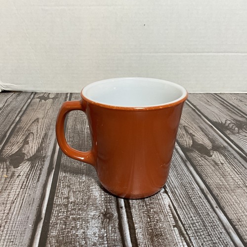 Vintage PYREX Burnt Orange Glass Coffee Cup Mug Corning USA D-Handle