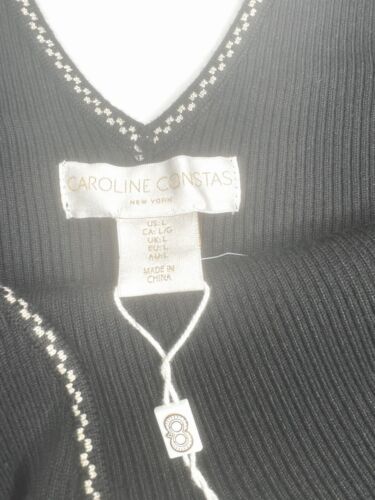 Caroline Constas Black Ribbed Sweater V-Neck Knit Vest Crop Top Size Large - Picture 2 of 10