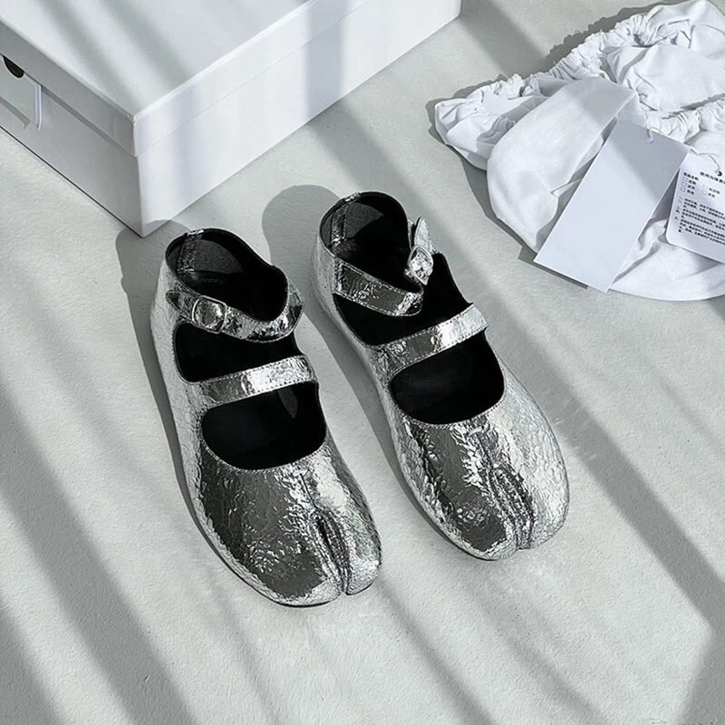 Maison Margiela Tabi Sandals Flat Shoes Leather Silver Size eBay