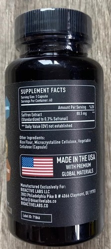 Bioactive Labs Saffron Extract For Body and Mind - 60 Capsules EXP 01/26 - Picture 2 of 2