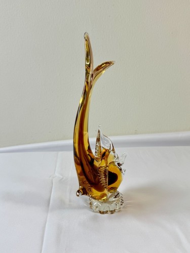 Vintage Italian Murano Glass Fish Sculpture | Amber | Hand-Blown | 9.8" Tall - Picture 6 of 9