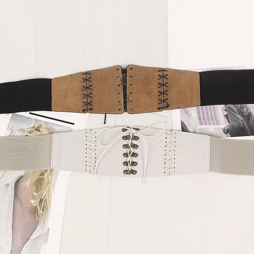 Womens Suede Leather Elastic Wide Belt Lace-Up Buckle Corset Belt Elastic Band⚝ - Picture 10 of 26