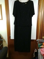 TEDDI Evening Dress, Women's Black Sparkly, Formal, Back Slit, Beaded Trim,1296 