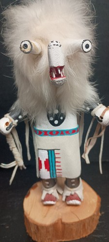 Pelliccia pelle legno firmata artista Kachina Hopi bufalo bianco 8" fatta a mano - Foto 2 di 12