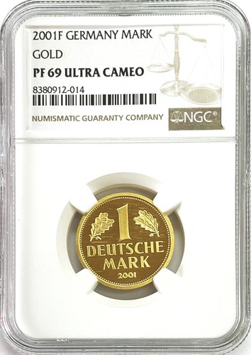 2001 F GOLD DEUTSCHE 1 MARK MÜNZE NGC PROOF 69 ULTRA CAMEO RUHESTAND DER MARK