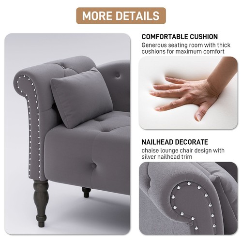 60" Modern Velvet Chaise Lounge Chair Buttons Tufted Sofa Chair Couch W/1 Pillow - Picture 6 of 58
