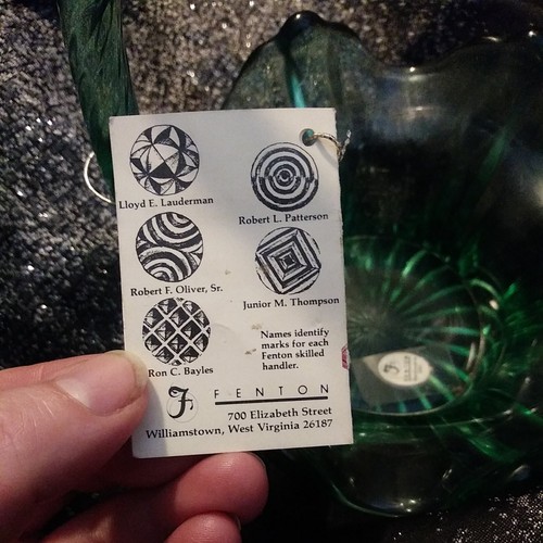 Vintage Fenton  Glass Holiday Green Basket 8" tall. Original tag & sticker.  - Picture 4 of 7