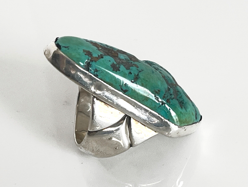 VTG. LARGE Navajo Native Sterling Silver Turquoise Nugget Size 8 1/2 Ring 32.7gr - Picture 5 of 9
