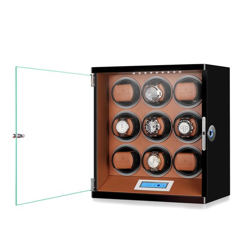 9 Watch Winder Piano Black with Brown the Tower Series by Aevitas - Picture 3 of 9